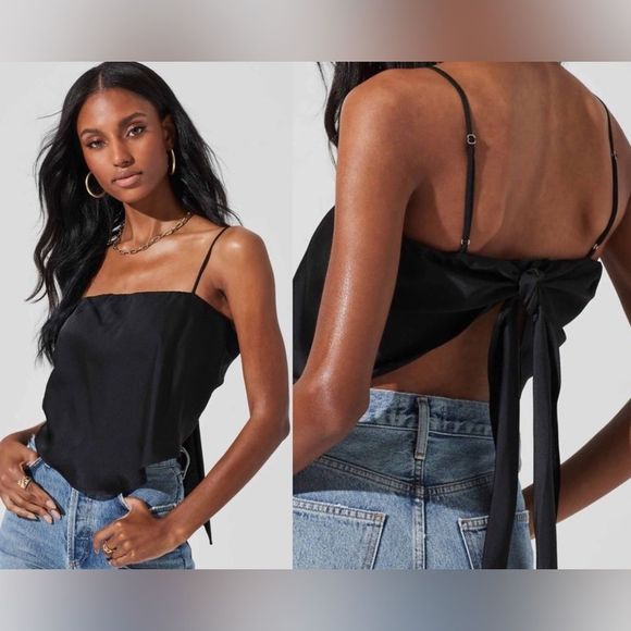 Astr Tops - ASTR NWT TIE BACK SQUARE NECK CAMI in Black Size L